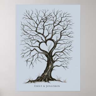 Dusty Blue Thumb Print Tree Wedding Gastenboek