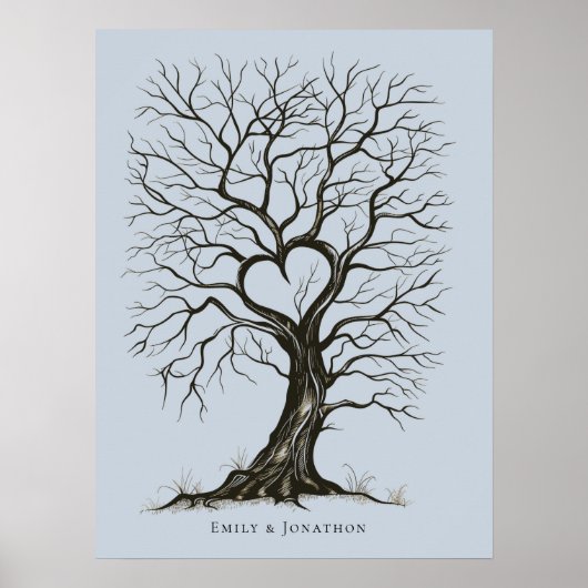 Dusty Blue Thumb Print Tree Wedding Gastenboek (Voorkant)