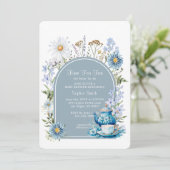Dusty Blue Time voor Tea Baby shower Kaart (Staand voorkant)