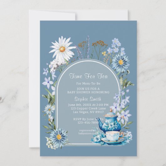 Dusty Blue Time voor Tea Baby shower Kaart (Voorkant)