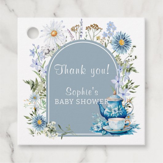 Dusty Blue Time voor Tea Boho Garden Baby shower Bedankjes Labels (Voorkant)