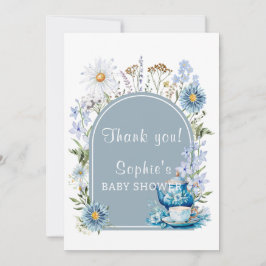 Dusty Blue Time voor Tea Boho Garden Baby shower Bedankkaart