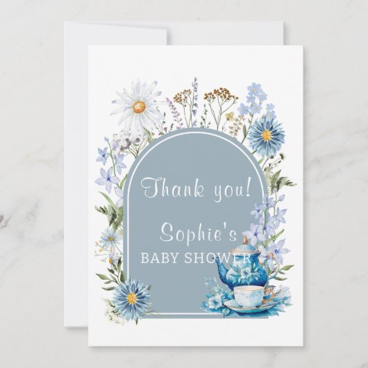 Dusty Blue Time voor Tea Boho Garden Baby shower Bedankkaart (Voorkant)
