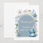 Dusty Blue Time voor Tea Boho Garden Baby shower Bedankkaart (Voorkant / Achterkant)