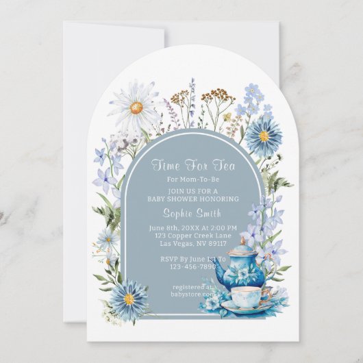 Dusty Blue Time voor Tea Boho Garden Baby shower Kaart (Voorkant)