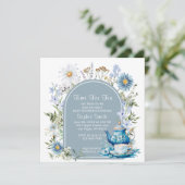 Dusty Blue Time voor Tea Boho Garden Baby shower Kaart (Staand voorkant)