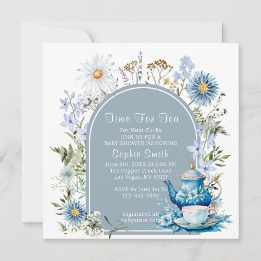 Dusty Blue Time voor Tea Boho Garden Baby shower Kaart (Voorkant)