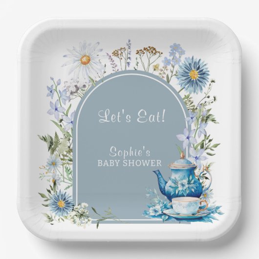 Dusty Blue Time voor Tea Boho Garden Baby shower Papieren Bordje (Voorkant)