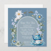 Dusty Blue Time voor Tea Wildflower Baby shower Kaart (Voorkant / Achterkant)