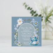 Dusty Blue Time voor Tea Wildflower Baby shower Kaart (Staand voorkant)