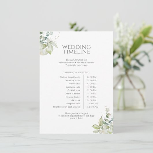 Dusty Blue Timeline Kaart | Elegante lente bloem (Staand voorkant)