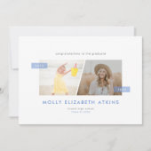 Dusty Blue Toen En Nu Twee Foto Afstuderen Aankondiging (Voorkant)