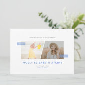 Dusty Blue Toen En Nu Twee Foto Afstuderen Aankondiging (Staand voorkant)