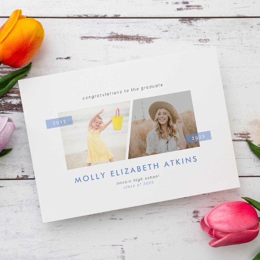 Dusty Blue Toen En Nu Twee Foto Afstuderen Aankondiging