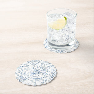 Dusty Blue Toile Botanical Party Paper Onderzetter