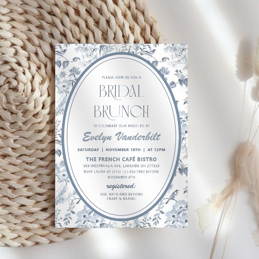  Dusty Blue Toile Chinoiserie Vrijgezellenfeest Kaart