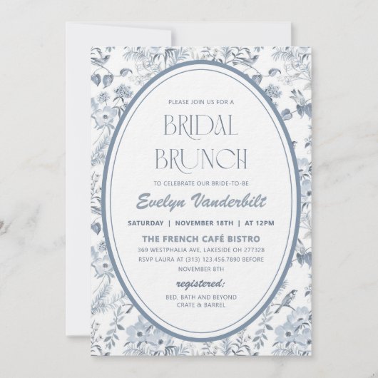 Dusty Blue Toile Chinoiserie Vrijgezellenfeest Kaart (Voorkant)