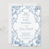 Dusty Blue Toile de Jouy Baby shower Kaart (Voorkant)
