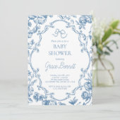 Dusty Blue Toile de Jouy Baby shower Kaart (Staand voorkant)