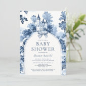 Dusty Blue Toile de Jouy Frans Baby shower Kaart (Staand voorkant)