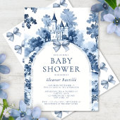 Dusty Blue Toile de Jouy Frans Baby shower Kaart