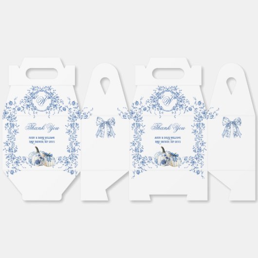 Dusty Blue Toile Floral Pumpkin Boy Baby shower Bedankdoosjes (Ongevouwen)