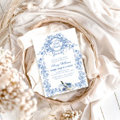 Dusty Blue Toile Floral Pumpkin Boy Baby shower Kaart