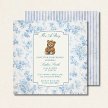 Dusty Blue Toile Floral Teddy Bear Square