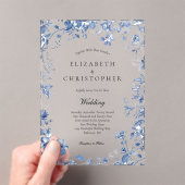 Dusty Blue Toile Floral Waterverf Elegant Bruiloft Acryl Uitnodigingen (Insitu (Draagbaar))