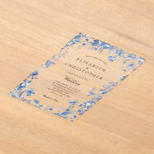 Dusty Blue Toile Floral Waterverf Elegant Bruiloft Acryl Uitnodigingen (Laagn)