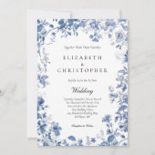 Dusty Blue Toile Floral Waterverf Elegant Bruiloft Kaart (Voorkant)