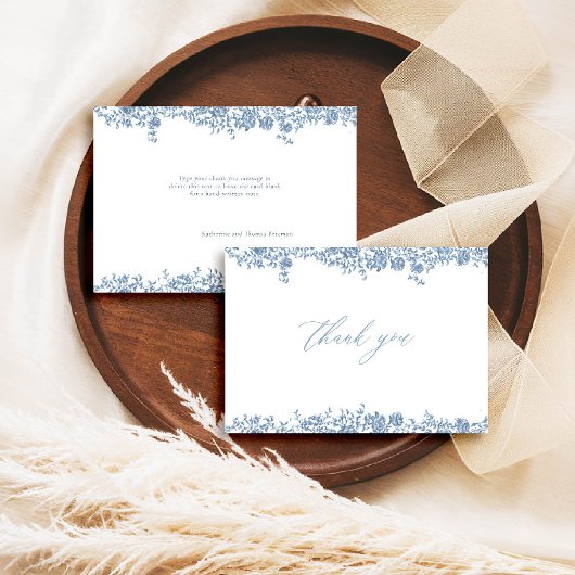 Dusty Blue Toile Franse Rozen Classic Chic Wedding Bedankkaart