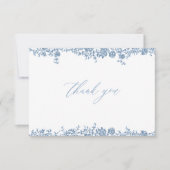 Dusty Blue Toile Franse Rozen Classic Chic Wedding Bedankkaart (Voorkant)