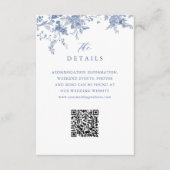 Dusty Blue Toile French Floral Wedding Details QR Informatiekaartje (Voorkant)