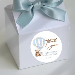 Dusty Blue Toile Hot Air Balloon Beer Dank u Ronde Sticker