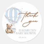 Dusty Blue Toile Hot Air Balloon Beer Dank u Ronde Sticker (Voorkant)