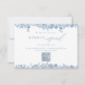 Dusty Blue Toile Rozen Elegant QR Wedding Response (Voorkant)