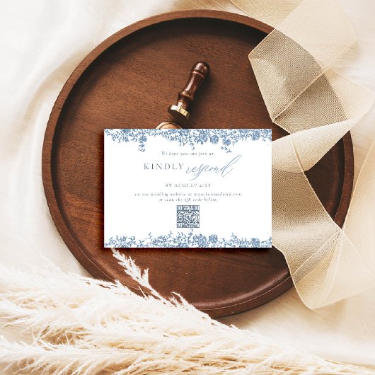 Dusty Blue Toile Rozen Elegant QR Wedding Response