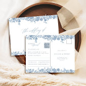 Dusty Blue Toile Rozen Elegant QR Wedding Response Briefkaart