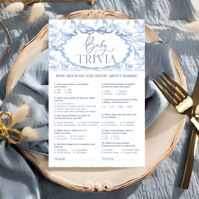 Dusty Blue Toile Safari Animals Baby Trivia Game (Creator heeft geüpload)