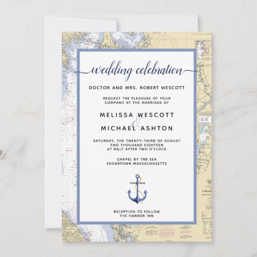 Dusty Blue Traditional Nautical Event / Weddenscha Kaart (Voorkant)