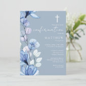 Dusty Blue Transparant Bloemen Bevestiging Kaart (Staand voorkant)