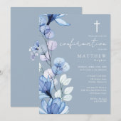 Dusty Blue Transparant Bloemen Bevestiging Kaart (Voorkant / Achterkant)