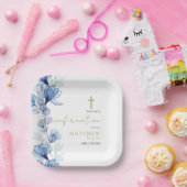 Dusty Blue Transparant Bloemen Bevestiging Papieren Bordje (Feest)