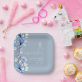 Dusty Blue Transparant Bloemen Bevestiging Papieren Bordje (Feest)