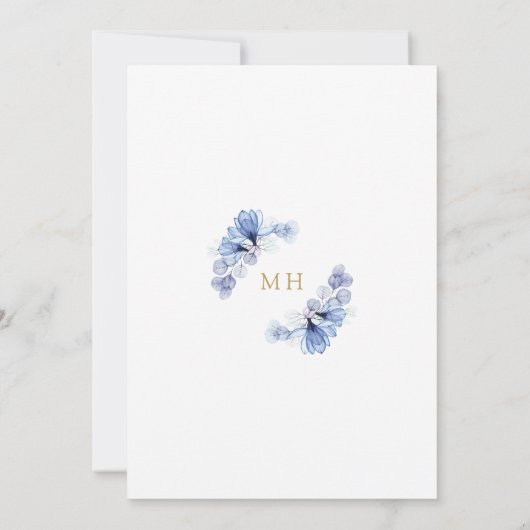 Dusty Blue Transparant Bloemen Eerste Heilige Comm Kaart (Achterkant)