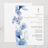 Dusty Blue Transparant Bloemen Goud Bevestiging Kaart (Voorkant / Achterkant)