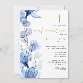 Dusty Blue Transparant Bloemen Goud Bevestiging Kaart