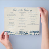 Dusty Blue Tri-Fold Wedding Program Flyer (Hand)