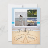 Dusty Blue Tropical Beach Hearts in Zand Weddensch Bedankkaart (Voorkant)